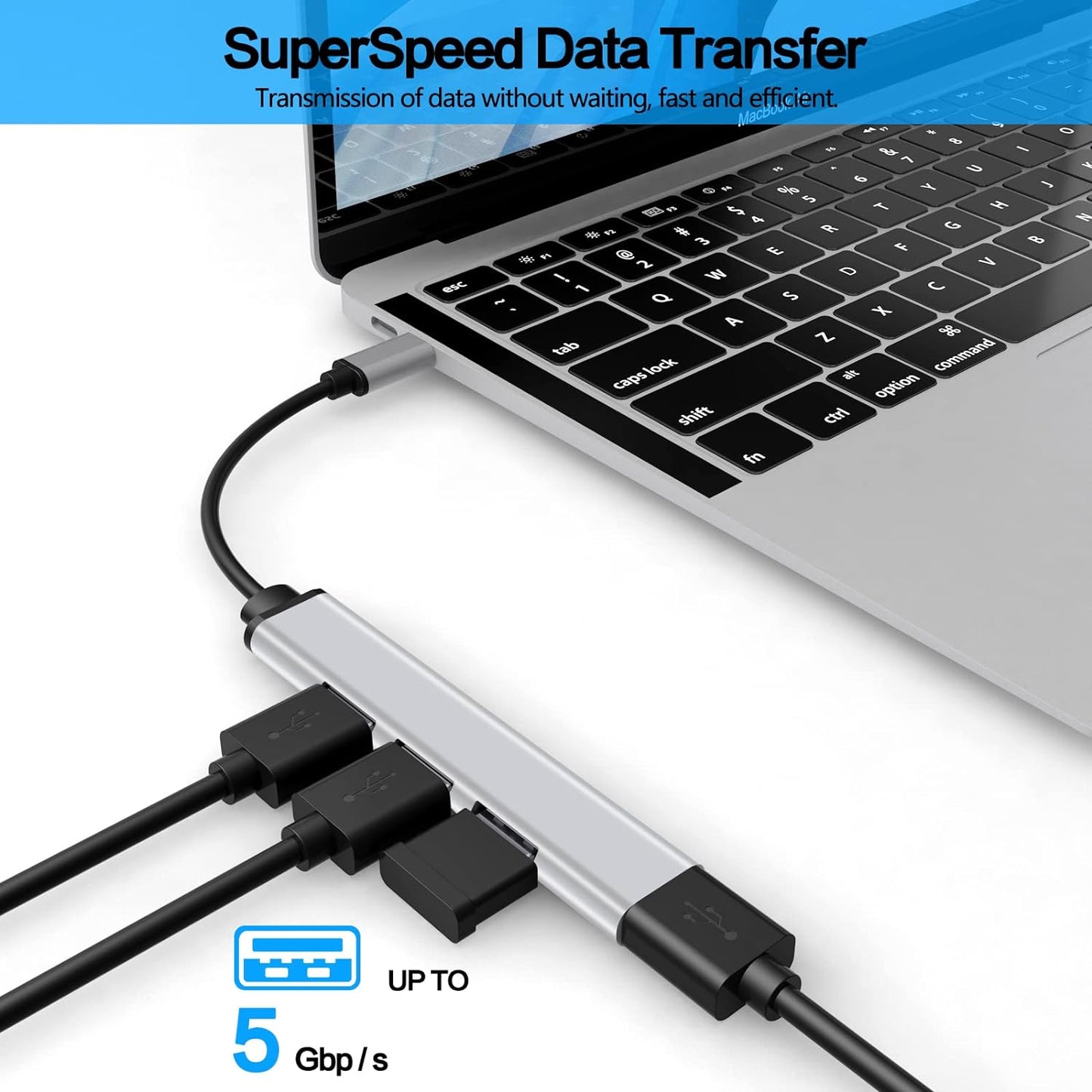 MIUOLV USB 3.0 Hub, Type C 4-Port Adapter and 4-in-1 Docking Station, UltraSlim SuperSpeed 5Gbps Aluminum for MacBook Pro 2021/ Air 2020/2019/2018 Ipad Pro Surface Pro Flash Drive Mobile HDD (Silver) - T