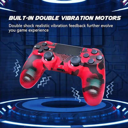 Camo Red Controller for PS4, Wireless Game Remote Joystick for P4/Slim/Pro/PC Controller, Good Gifts for Men/Women