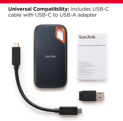 SanDisk Extreme 2TB Portable SSD - up to 1050MB/s Read and 1000MB/s Write Speeds, USB 3.2 Gen 2, 2-meter drop protection and IP55 resistance