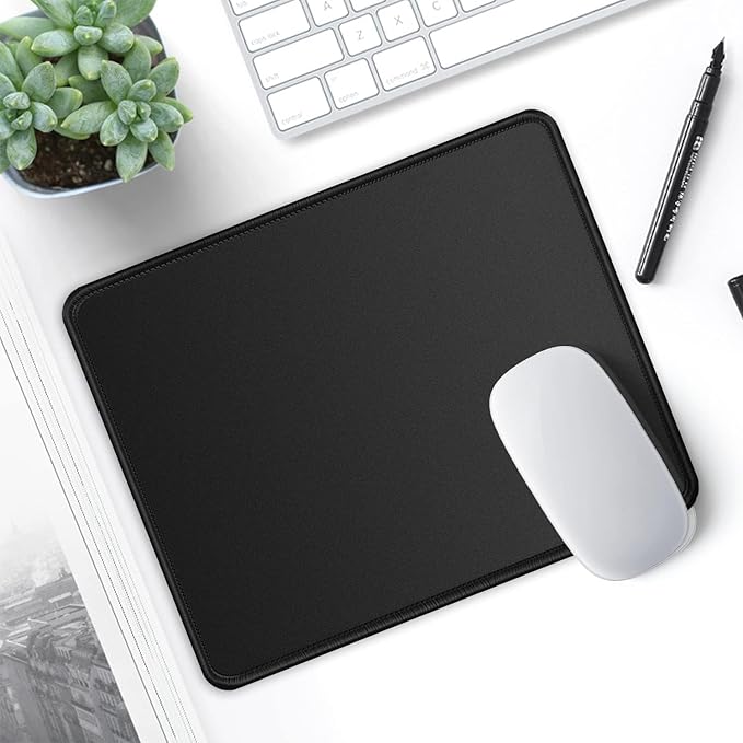 ITNRSIIET Mouse Pad with Stitched Edge, Premium-Textured Square Mouse Mat,Washable Mousepads with Lycra Cloth, Non-Slip Rubber Base Mousepad for Laptop, Computer, PC, 10.2×8.3×0.12 inches Black