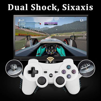 PlayStation 3 Dualshock 3 Wireless Controller for PS3, Game Joystick Remote Bluetooth Sixaxis Control Gamepad Heavy-duty Game Accessories for PlayStation 3 (USB Rechargeable, White)