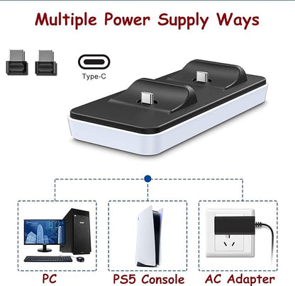 PS5 Controller Charging Station, NEWEST Dual USB Type C PS5 Controller Charger with cable, Charging Dock for Sony Playstation 5 Dualsense Controller (White) - T