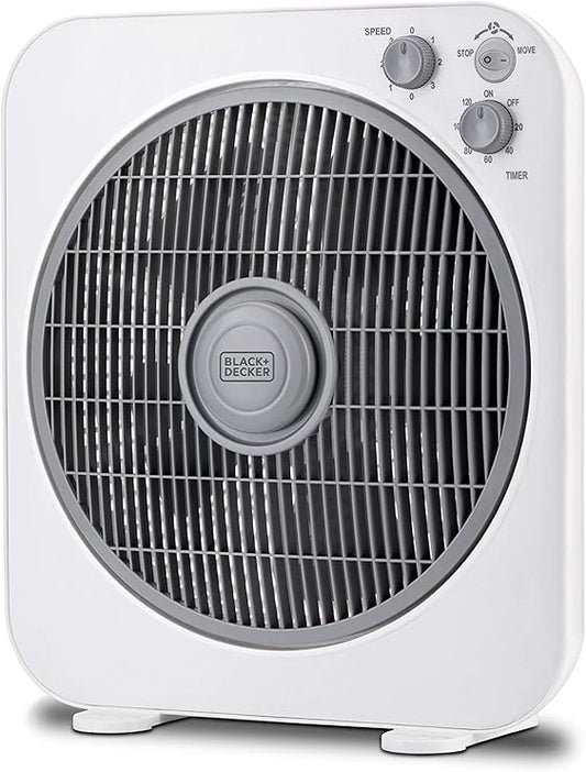 Black+Decker Box Desk Fan, White, 12 inch, FB1220, 2 Year Warranty