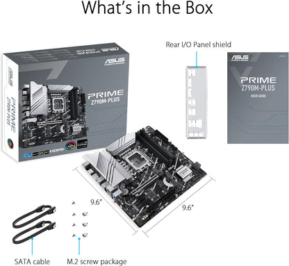 ASUS Prime Z790M-Plus LGA 1700(Intel 14th,12th&13th Gen) microATX motherboard (PCIe 5.0,3xM.2 slots,10+1 DrMOS,DDR5,1 Gb LAN, DP,USB 3.2 Gen2 Type-C,front USB3.2 Gen 1 TypeC, Thunderbolt(USB4)support)