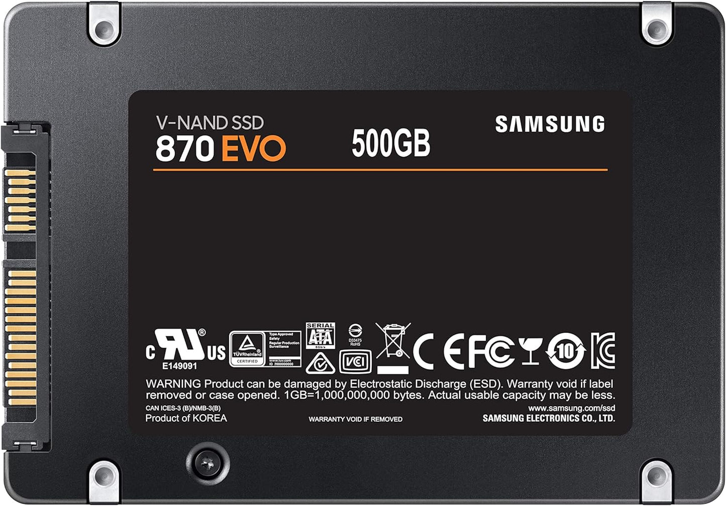 SAMSUNG 870 EVO 500GB 2.5 Inch SATA III Internal SSD MZ 77E500B/AM, Black