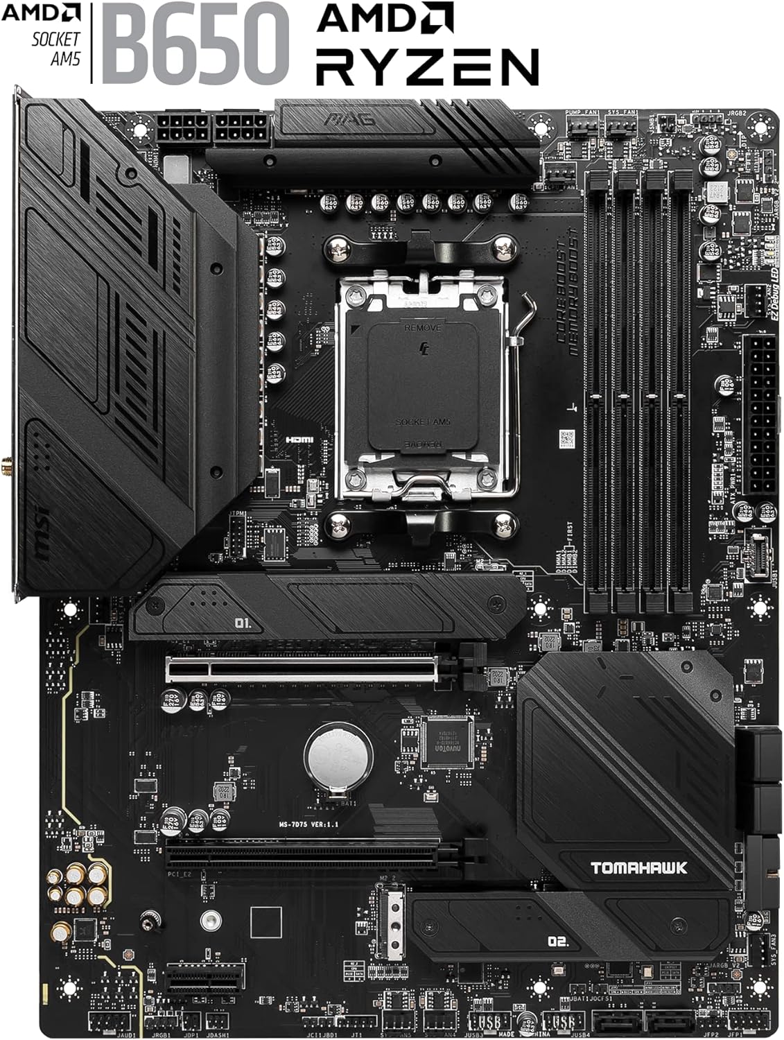 MSI MPG B650 Tomahawk WiFi Motherboard, ATX - Supports AMD Ryzen 7000 Series Processors, AM5-14 Duet Rail 80A VRM, DDR5 Memory Boost 6400+MHz/OC, 2 x PCIe 4.0 x16, 3X M.2 Gen4, Wi-Fi 6E