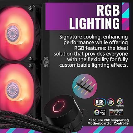 CoolerMaster MasterLiquid ML240L RGB V2, Close-Loop AIO CPU Liquid Cooler, 3rd Gen Dual Chamber Pump, 240 Rad, SickleFlow 120mm PWM, RGB Lighting for AMD Ryzen AM5/AM4/Intel LGA1700*/1200/115X