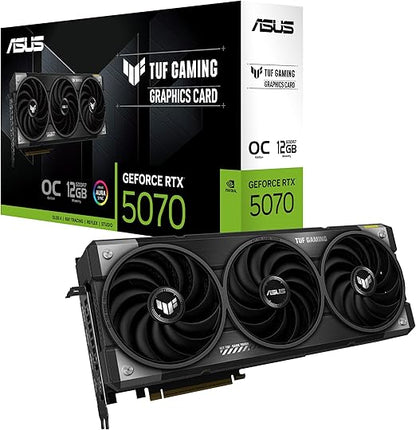 ASUS TUF Gaming GeForce RTX ™ 5070 12GB GDDR7 OC Edition Gaming Graphics Card (PCIe® 5.0, HDMI®/DP 2.1, 3.125-slot, Military-Grade Components, Protective PCB Coating, axial-tech Fans) - T