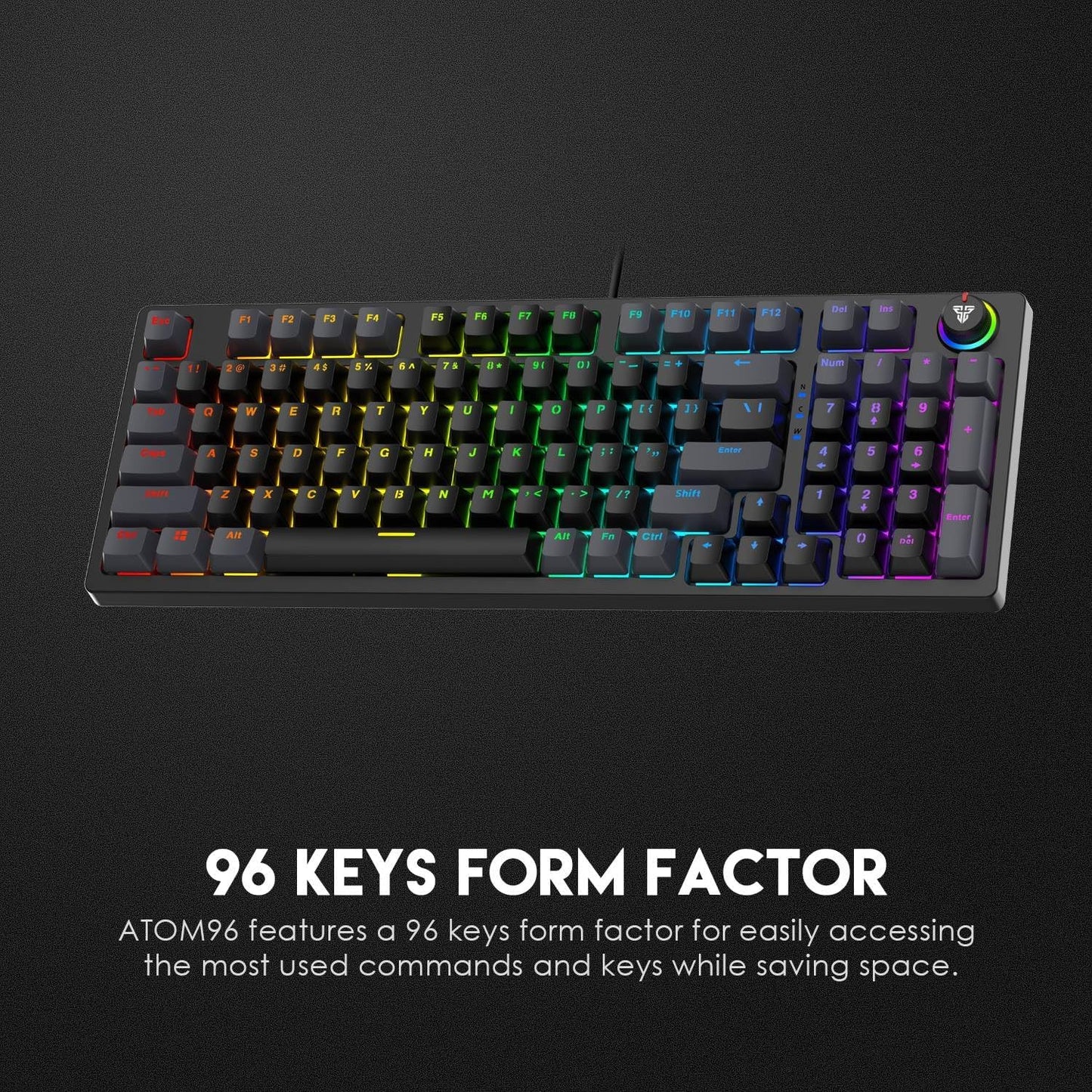 FANTECH ATOM96 MK890 Full Gaming Keyboard RGB Mechanical - RED Switch - Double Injection Keycaps - 10 Lighting Effects - Full Keys Anti-Ghosting - Dedicated Volume Knob | Gray