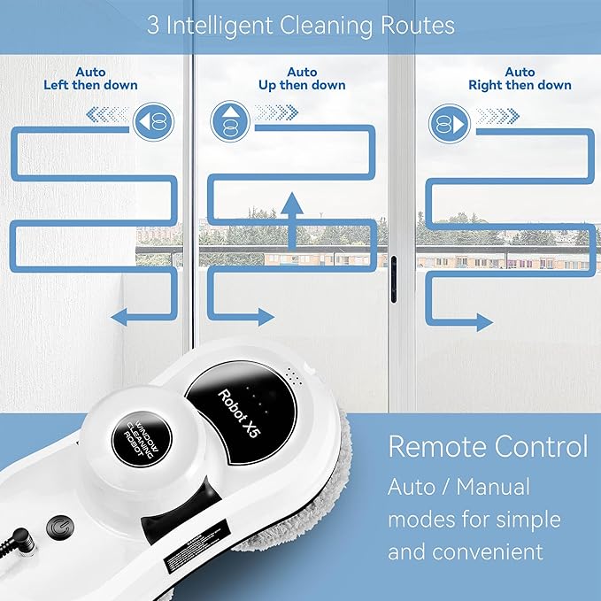 Sophinique Window Cleaning Robot, X5 Smart Window Vacuum Cleaner Glass Cleaning Robotic with APP & Remote, Intelligent Automatic Window Cleaner for Indoor/Outdoor Windows Mirror Table Tile (White)