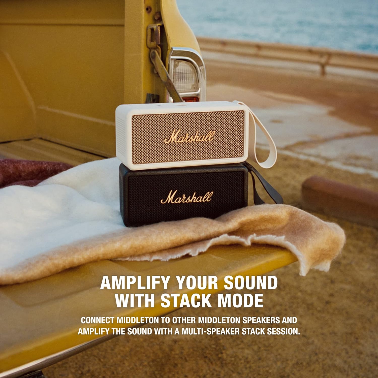 Marshall Middleton Wireless Portable Bluetooth Speaker, Over 20 Hours Portable Playtime, Waterproof IP67 - Black & Brass - T