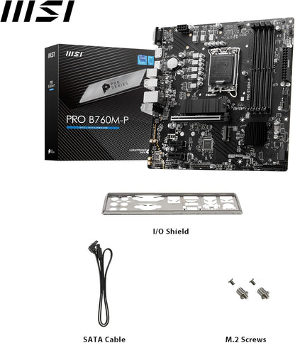MSI PRO B760M-P Motherboard, Micro-ATX - Supports 12th and 13th Gen Intel Core Processors, LGA 1700 - DDR5 Memory Boost 6800+MHz/OC, PCIe 4.0 x16 Slot, M.2 Gen4 Slots - T