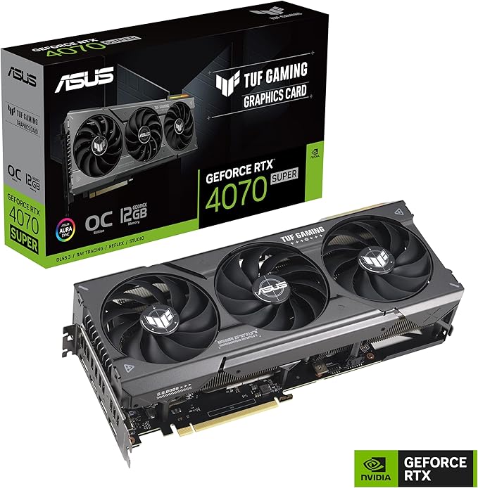 ASUS GeForce RTX 4070 Super 12G TUF Gaming OC Graphics Card - 2580MHz Boost Clock, GDDR6X, PCIe Gen 4, DLSS 3, HDMI 2.1a, 3 x DisplayPort 1.4a (Supports 4K & 8K HDR) - T