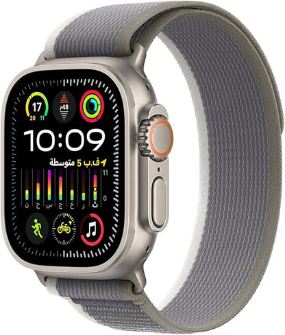 New Apple Watch Ultra 2 [GPS + Cellular 49mm] Smartwatch with Rugged Titanium Case & Green/Grey Trail Loop S/M.