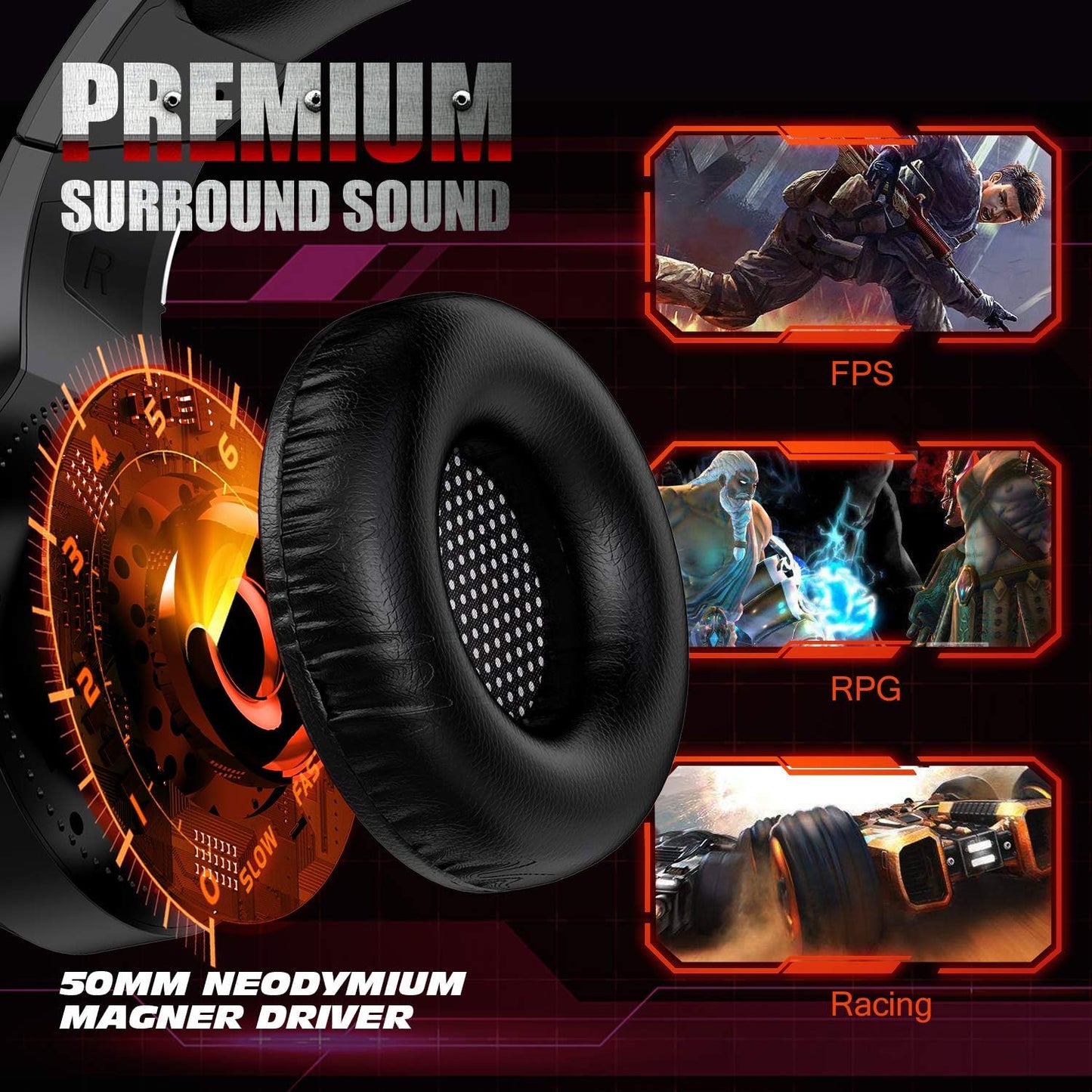 Odaban F2 RGB Gaming Headset 7.1 Surround Sound, Mic & LED Light Noise Cancelling Microphone Over Ear MULTI-PLATFORM COMPATIBLE