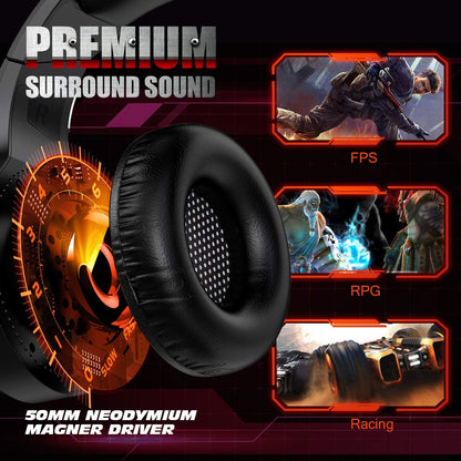 Odaban F2 RGB Gaming Headset 7.1 Surround Sound, Mic & LED Light Noise Cancelling Microphone Over Ear MULTI-PLATFORM COMPATIBLE