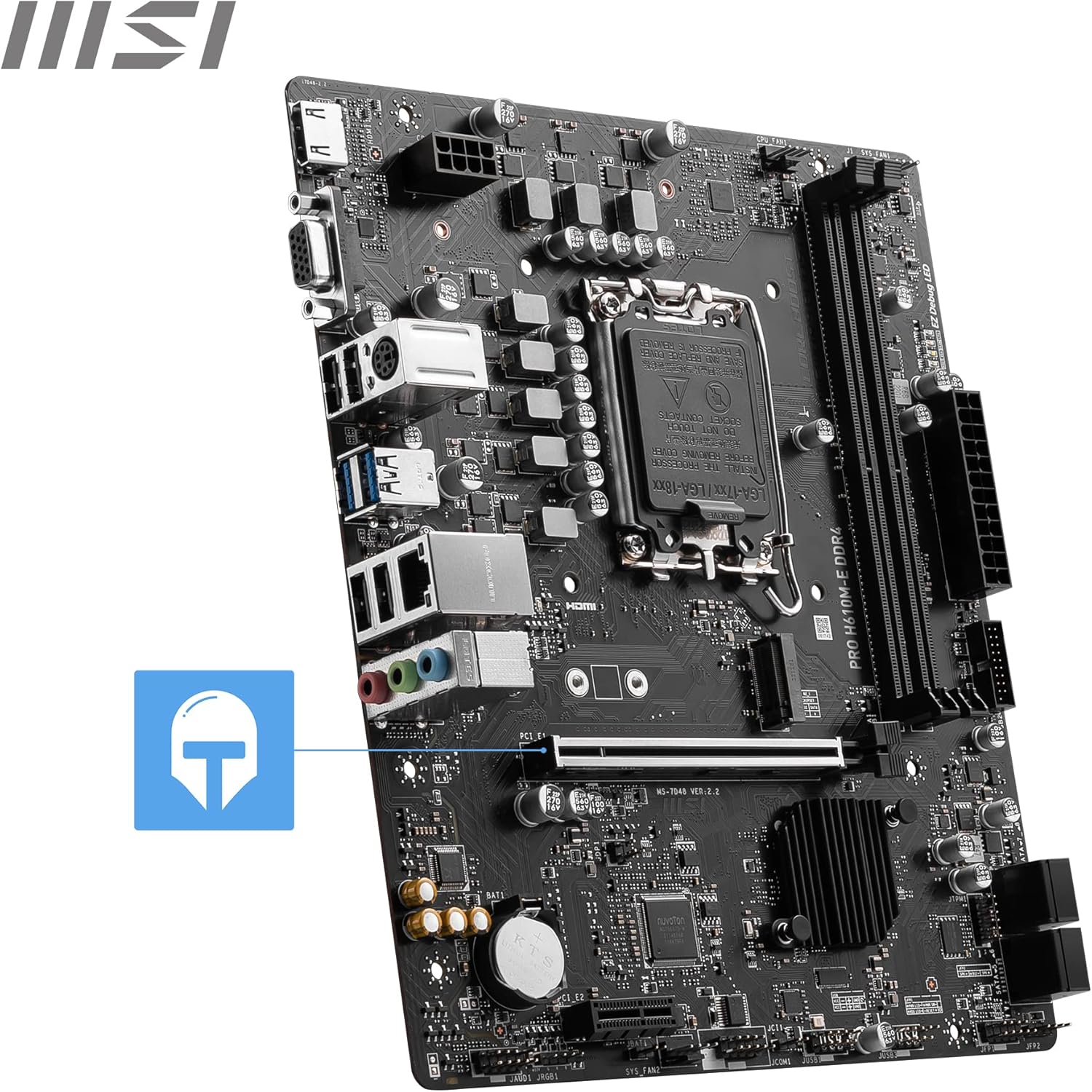 MSI PRO H610M-E DDR4 Motherboard, Micro-ATX - Supports Intel 12th Gen Core Processors, LGA 1700-2 x DIMMs (3200MHz), 1x PCIe 4.0 x16 slot, 1 x M.2 Gen3, USB 3.2 Gen1, 1G LAN, HDMI 1.4 & VGA - T