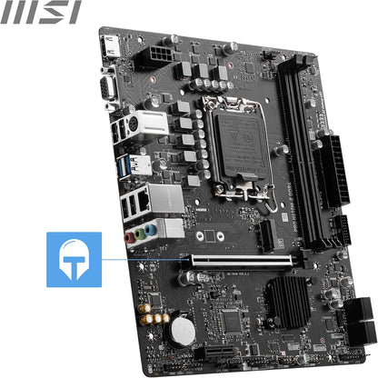 MSI PRO H610M-E DDR4 Motherboard, Micro-ATX - Supports Intel 12th Gen Core Processors, LGA 1700-2 x DIMMs (3200MHz), 1x PCIe 4.0 x16 slot, 1 x M.2 Gen3, USB 3.2 Gen1, 1G LAN, HDMI 1.4 & VGA - T