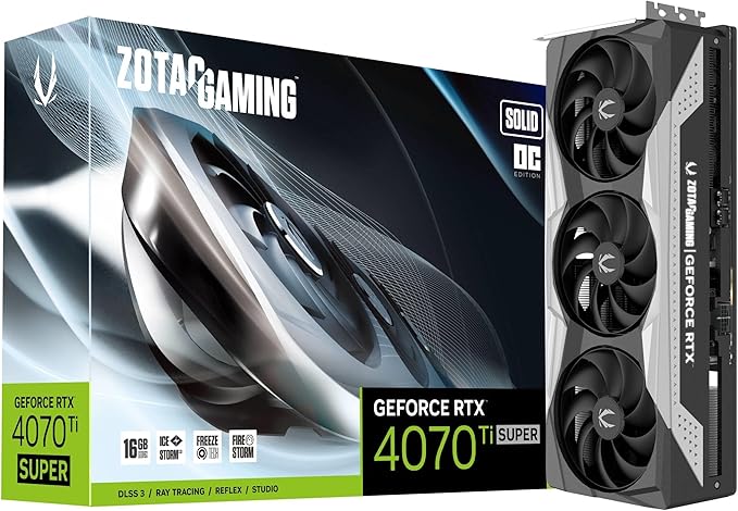 ZOTAC Gaming GeForce RTX 4070 Ti Super Solid OC DLSS 3 16GB GDDR6X 256-bit 21Gbps PCIE 4.0 Gaming Graphics Card, IceStorm 2.0 Advanced Cooling, ZT-D40730RC-10P - T