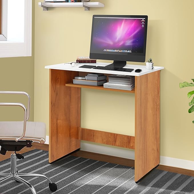 ABOUT SPACE Study Table with Under Desk Storage Shelf - Modern Desktop Table for PC, Laptop, Study, Drawing, Gaming Computer Table Office Furniture for Home Office [L 2.6 x B 1.5 x H 2.5 ft] Wood