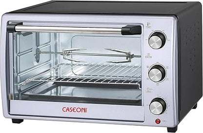 Caseoni Electric Oven 50 Liters with Rotisserie, Fan and Inner Lamp Silver Color 2000W 1CC02G01