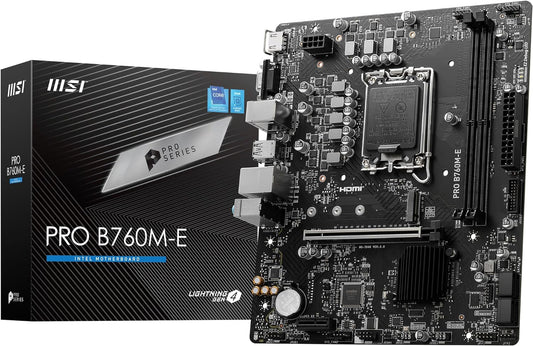 MSI PRO B760M-E Motherboard, Micro-ATX - Supports Intel 12th & 13th Gen Core Processors, LGA 1700 - DDR5 Memory Boost 5600MHz, PCIe 4.0 x16 Slot, M.2 Gen4 Slot