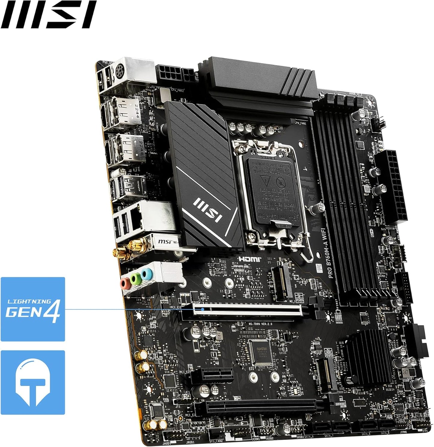 MSI PRO B760M-A WiFi Gaming ProSeries Motherboard, Supports 12th/13th Gen Intel Processors, LGA 1700, Micro-ATX, Wi-Fi 6E, DDR4 - Black - T