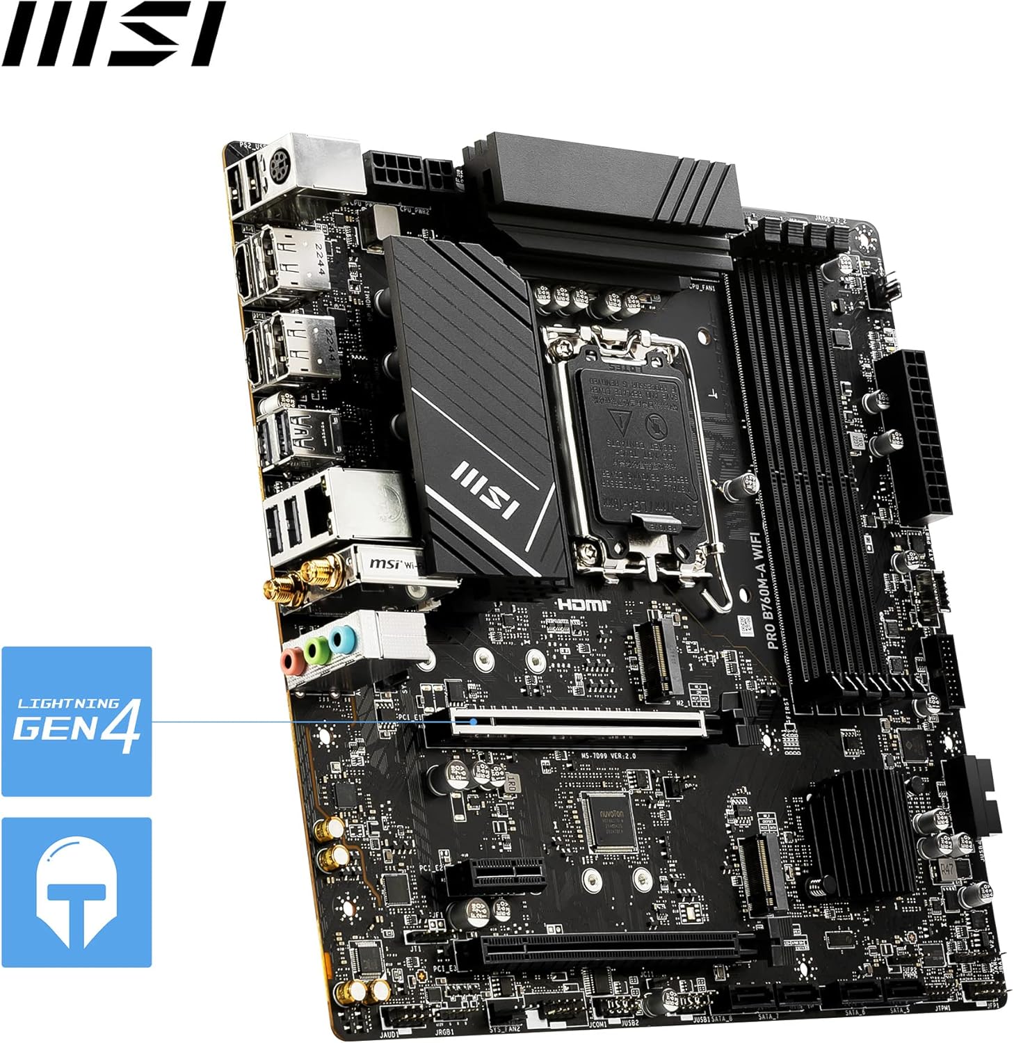 MSI PRO B760M-A WiFi Gaming ProSeries Motherboard, Supports 12th/13th Gen Intel Processors, LGA 1700, Micro-ATX, Wi-Fi 6E, DDR4 - Black - T