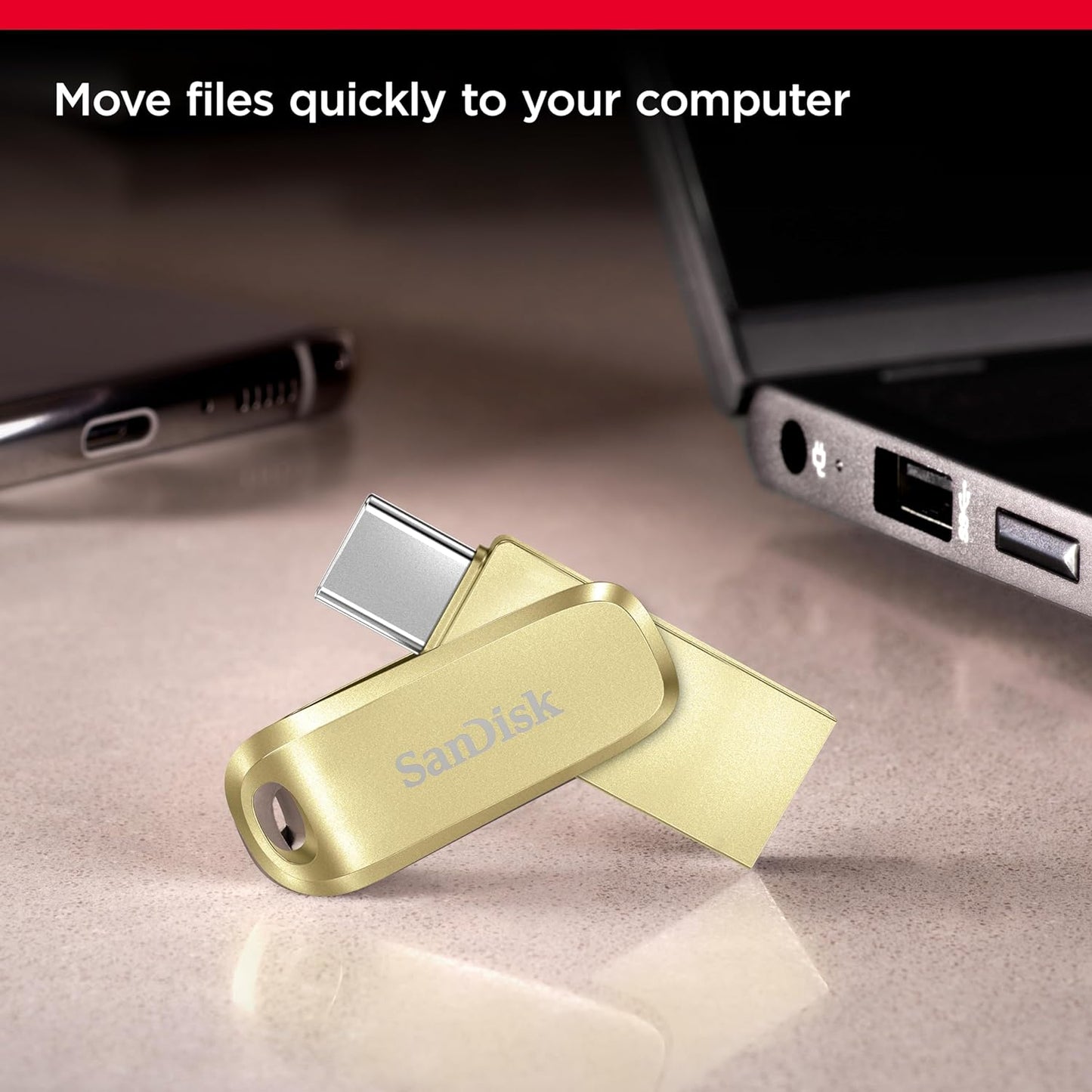 SanDisk Ultra Dual Drive Luxe, Gold, 128GB, Up To 400MB/s Transfer Speed, USB 3.2 Gen 1, 5 Y Warranty