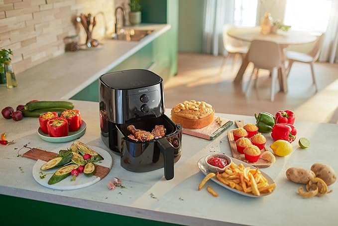 Philips Airfryer L - 1400W, 50Hz, 4.1L, 0.8KGs, Analogue, Rapid Air Technology, Connected with HomeID APP, Black - HD9200 - T