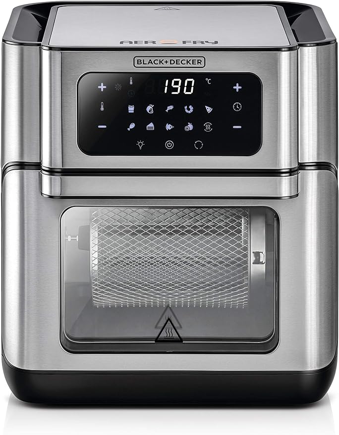 Black+Decker Digital Air Fryer Oven Digital Temperature Control 10 Preset Programs 12L Silver Aof100-B5 (international warranty) - 220V supply voltage and 50Hz