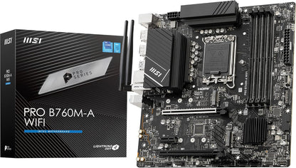 MSI PRO B760M-A WiFi Gaming ProSeries Motherboard, Supports 12th/13th Gen Intel Processors, LGA 1700, Micro-ATX, Wi-Fi 6E, DDR4 - Black - T