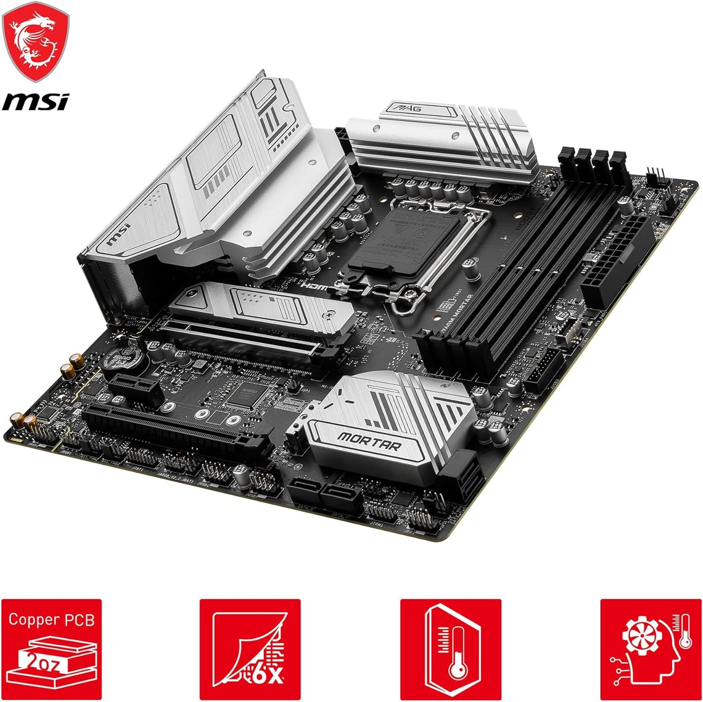 MSI MAG B760M Mortar WiFi Gaming Motherboard, Supports 12th/13th Gen Intel Processors, LGA 1700, DDR5, PCIe 5.0, M.2, 2.5Gbps LAN, USB 3.2 Gen2, Wi-Fi 6E, mATX - Black