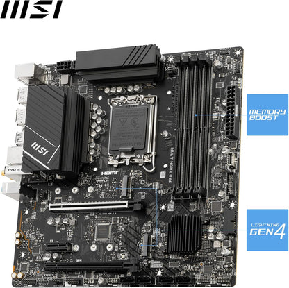 MSI PRO B760M-A WiFi Gaming ProSeries Motherboard, Supports 12th/13th Gen Intel Processors, LGA 1700, Micro-ATX, Wi-Fi 6E, DDR4 - Black - T