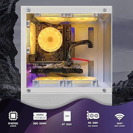 STGAubron Gaming Desktop PC,Radeon RX 580 16G GDDR5,Intel Core i7-6700 up to 4.0G,32G DDR4,2T SSD,600M WiFi,BT 5.0,RGB Fan x 3,RGB Keyboard&Mouse,RGB Mouse Pad,RGB BT Sound Bar,W10H64