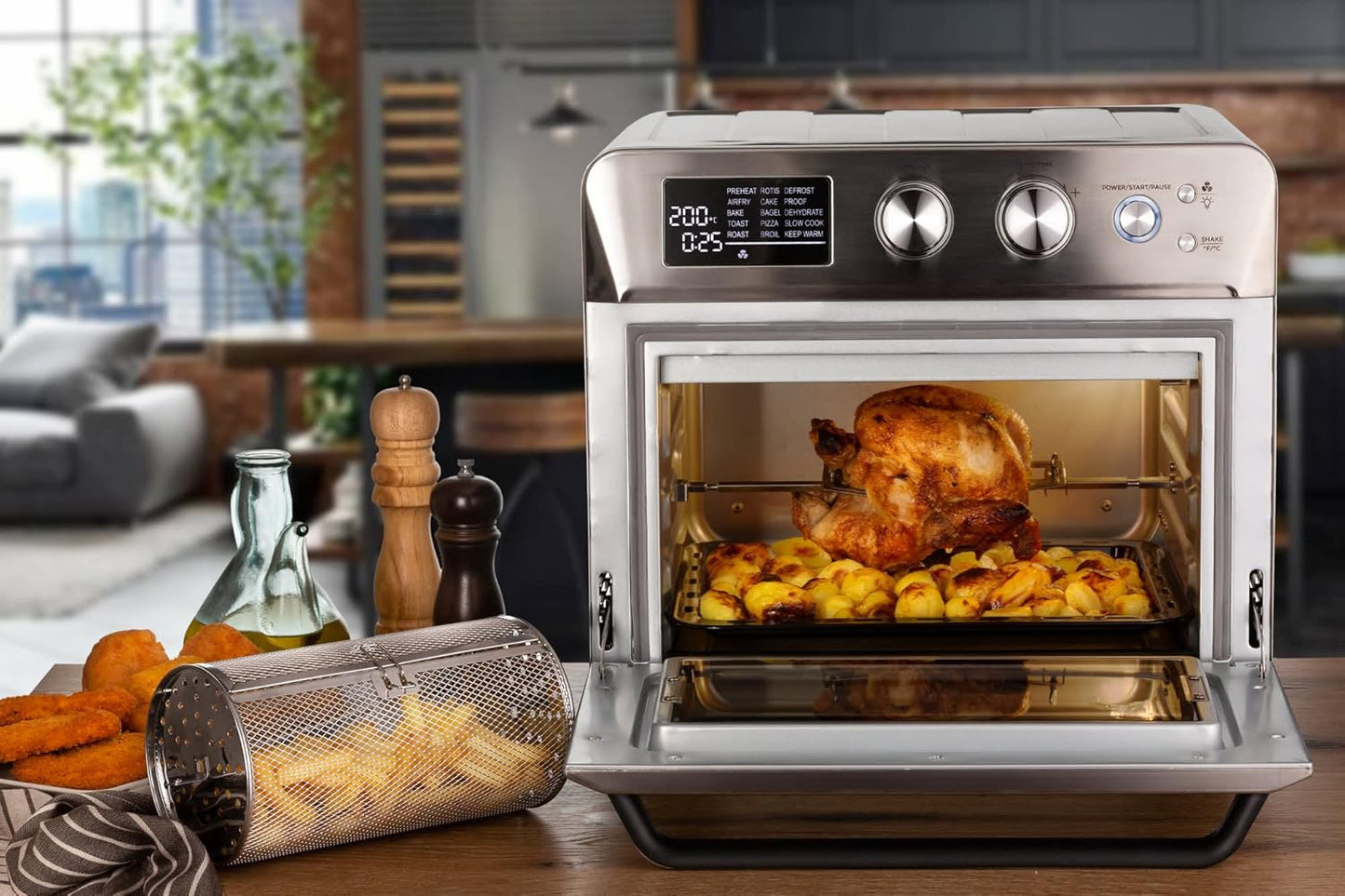 Ariete Airy Fryer 2-In-1, 25L Toaster Oven + 7L Air Fryer, Oven Toaster Grill With Large Capacity, Rotisserie Function, Silver (by De'longhi Group) - T