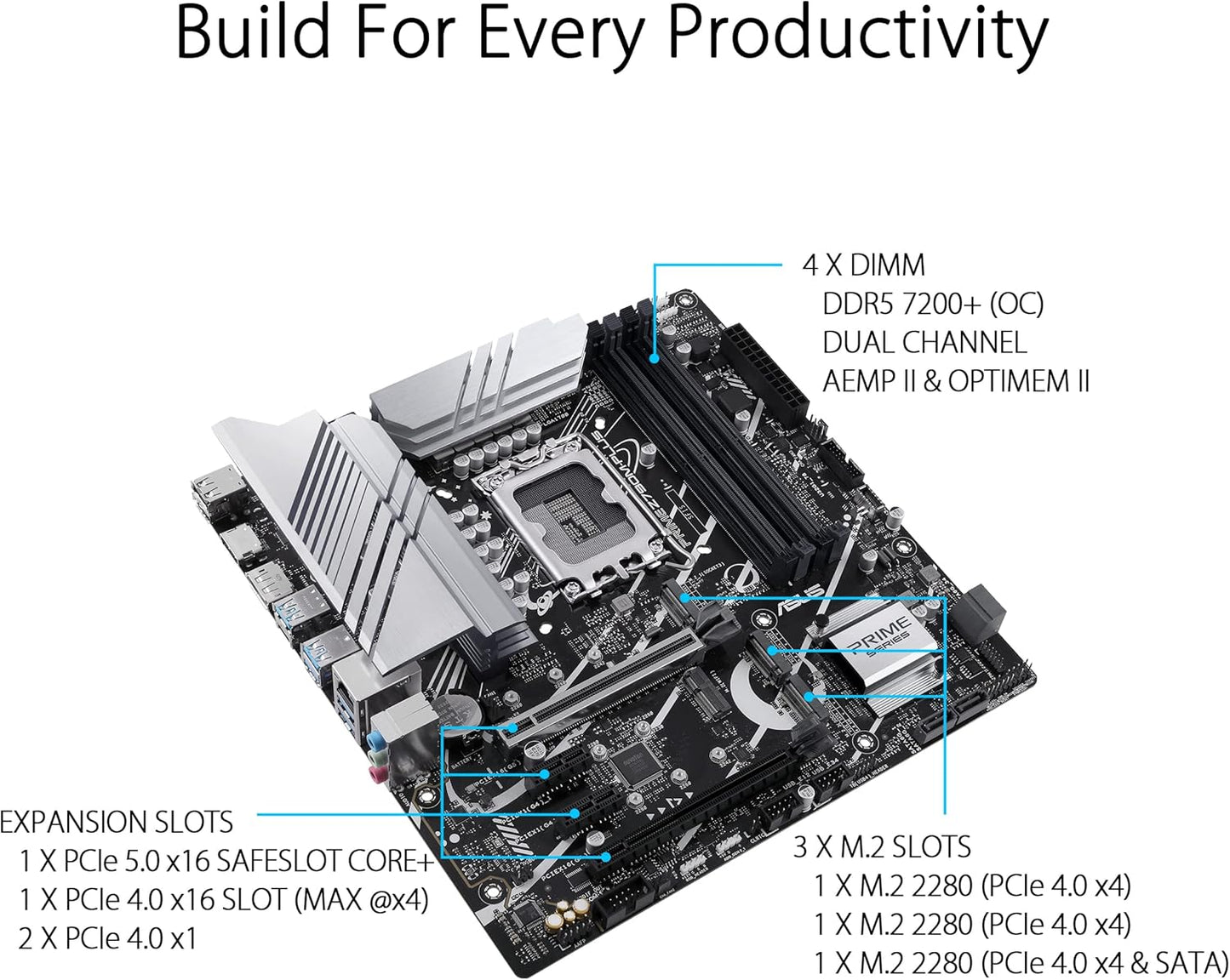 ASUS Prime Z790M-Plus LGA 1700(Intel 14th,12th&13th Gen) microATX motherboard (PCIe 5.0,3xM.2 slots,10+1 DrMOS,DDR5,1 Gb LAN, DP,USB 3.2 Gen2 Type-C,front USB3.2 Gen 1 TypeC, Thunderbolt(USB4)support)