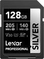 Lexar 128GB Professional Silver SDXC Memory Card, UHS-I, C10, U3, V30, 4K Video, Up to 205/140 MB/s Read/Write, for Professional Photographer, Videographer, Enthusiast (LSDSILV128G-BNNNU)