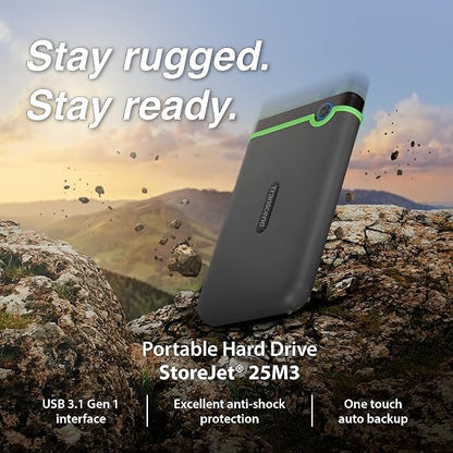 Transcend StoreJet 25M3 2TB Rugged Portable Hard Drive, Military Grade