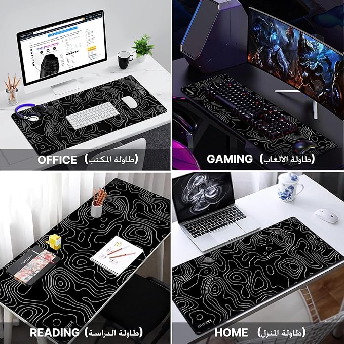 Topographic Contour 800X300 Large Gaming Mouse Pad, Stitched Edges, Extended Mousepad, Smooth Cloth Surface, Non-Slip Rubber Base, Water Resist Pad