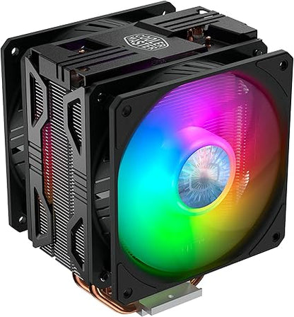 Cooler Master Hyper 212 LED Turbo ARGB CPU Air Cooler - Jet Black Aluminium Finish, 4 Continuous Direct Contact Heat Pipes with Fins, Dual SickleFlow 120 ARGB Fans, ARGB LED Controller - ARGB