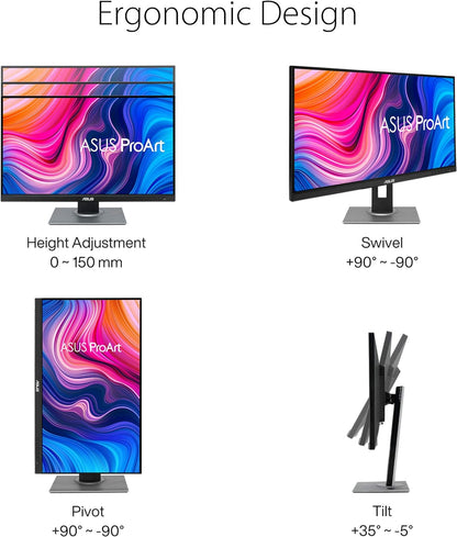 ASUS ProArt Display PA278QV 27” WQHD (2560 x 1440) Monitor, 100% sRGB/Rec. 709 ?E < 2, IPS, DisplayPort HDMI DVI-D Mini DP, Calman Verified, Eye Care, Anti-glare, Tilt Pivot Swivel Height Adjustable