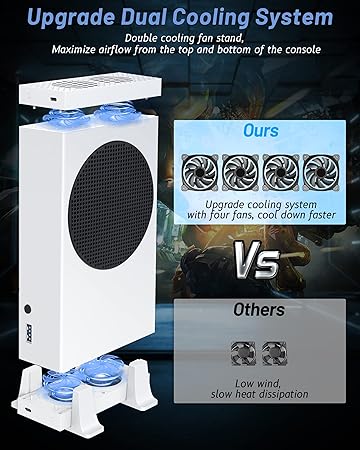 Narati Cooling Fan for Xbox Series S, Cooling Stand Cooler System, Four Cooling Fan for Top and Bottom, 3 Level Fan Speed 2300/2800/3200RPM with LED Indicator and 4 Extra USB Ports, Low Noise - T