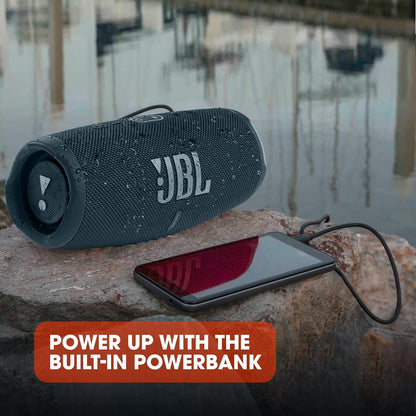 JBL Charge 5 Portable Speaker, Built-In Powerbank, Powerful Pro Sound, Dual Bass Radiators, 20H of Battery, IP67 Waterproof And Dustproof, Wireless Streaming, Connect - Blue, JBLCHARGE5BLU, Bluetooth