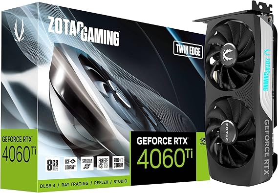 ZOTAC Gaming GeForce RTX 4060 Ti 8GB Twin Edge DLSS 3 8GB GDDR6 128-bit 18 Gbps PCIE 4.0 Compact Gaming Graphics Card, IceStorm 2.0 Advanced Cooling, Spectra RGB Lighting, ZT-D40610E-10M