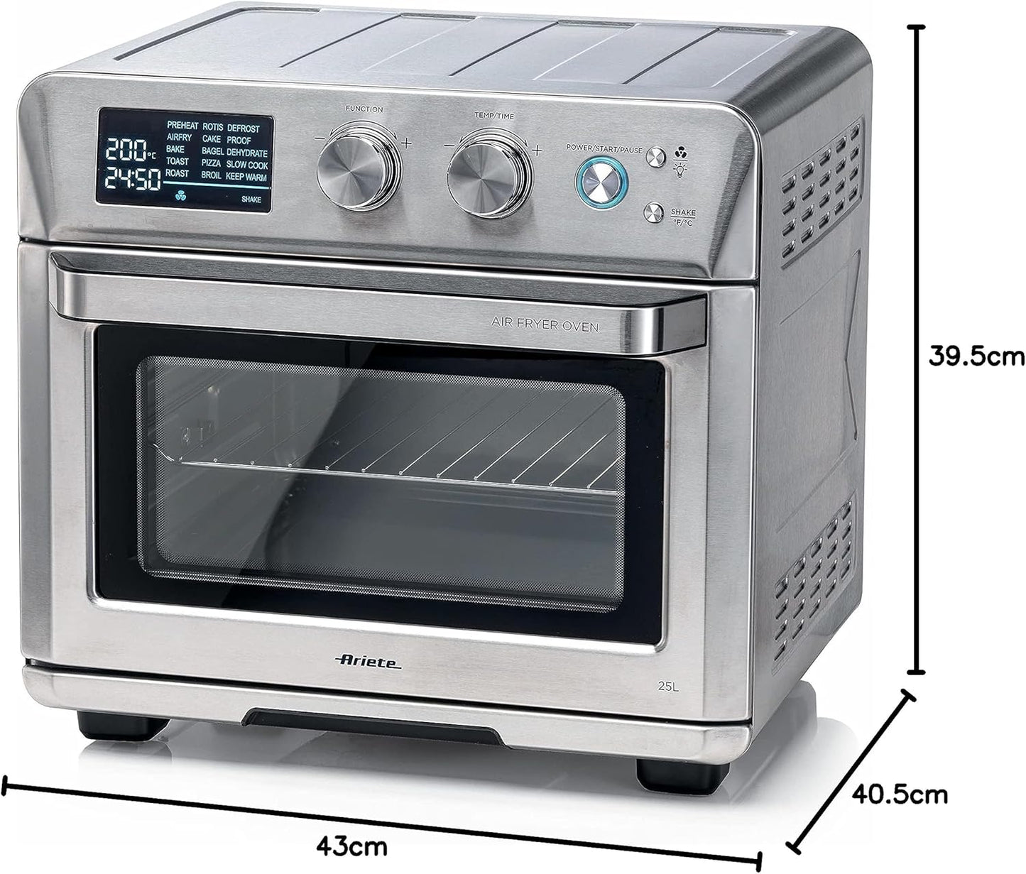 Ariete Airy Fryer 2-In-1, 25L Toaster Oven + 7L Air Fryer, Oven Toaster Grill With Large Capacity, Rotisserie Function, Silver (by De'longhi Group) - T