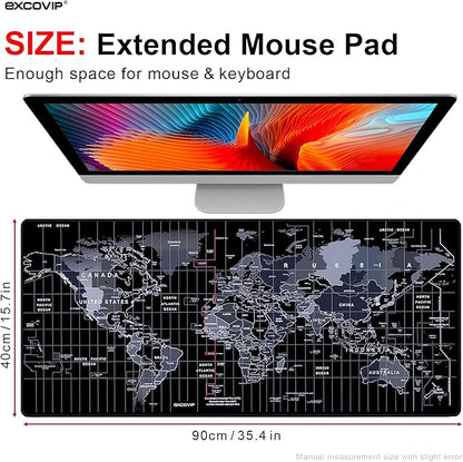 EXCOVIP Gaming Mouse Pad XXL,Anti-Skid 900x400mm Mouse Pads Extended Large Desk Pad World Map Keyboard Mousepad (Upgrade Version)