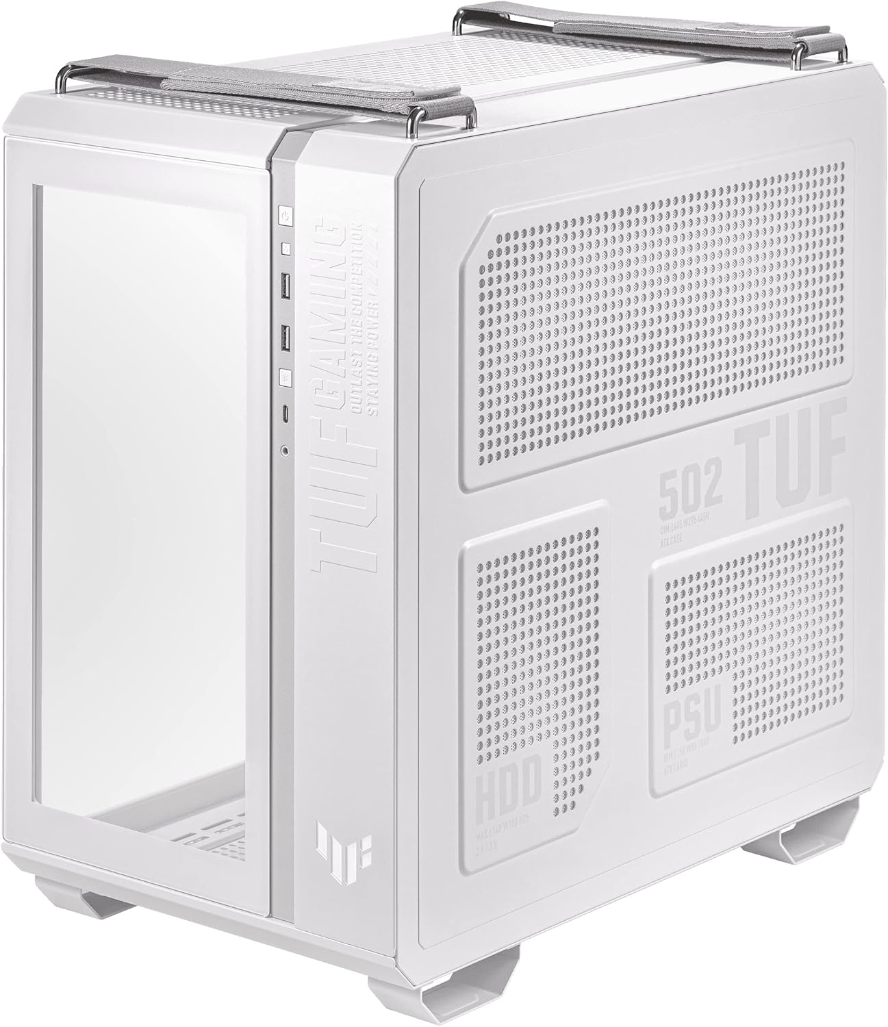 ASUS TUF Gaming GT502 White ATX Mid-Tower Computer Case,Front Panel RGB Button,USB 3.2 Type-C,2x USB 3.0 Ports,Tool-free Side Panel,ARGB Hub, 360mm and 280mm Radiator compatible, Fabric Handle on top. - T