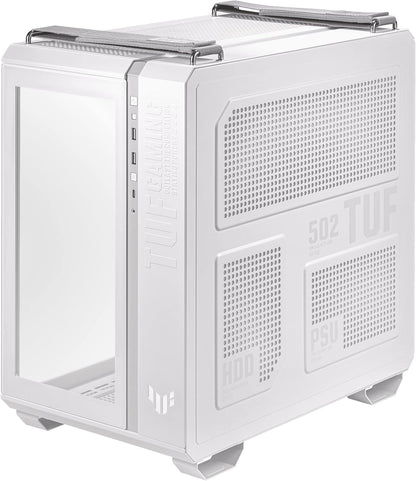 ASUS TUF Gaming GT502 White ATX Mid-Tower Computer Case,Front Panel RGB Button,USB 3.2 Type-C,2x USB 3.0 Ports,Tool-free Side Panel,ARGB Hub, 360mm and 280mm Radiator compatible, Fabric Handle on top. - T