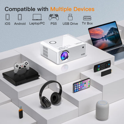 5G WiFi Bluetooth Projector 4K Supported, VISSPL Native HD 1080P 15000 Lux Projector with 100"Screen and Tripod, 6D/4P Keystone, 300" Display,PPT, Outdoor Home Movie Projector for Android/iOS etc